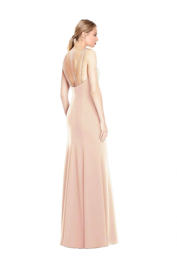 Trumpet Bateau Neck Stretch Crepe Long Nude Semi Formal Evening Dress / Prom Dress / Bridesmaid Dress Barrie