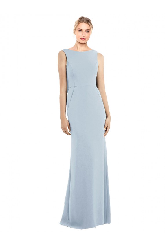 Trumpet Bateau Neck Stretch Crepe Long Light Sky Blue Semi Formal Evening Dress / Prom Dress / Bridesmaid Dress Barrie