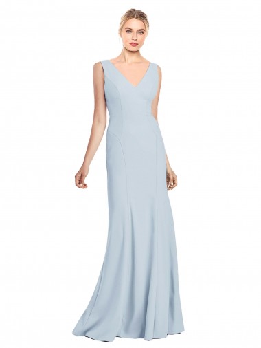 Trumpet V-Neck Stretch Crepe Long Light Sky Blue Bridesmaid Dress / Formal Dress Barrie