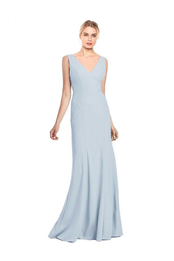 Trumpet V-Neck Stretch Crepe Long Light Sky Blue Bridesmaid Dress / Formal Dress Barrie