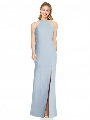 Trumpet High Neck Stretch Crepe Long Light Sky Blue Formal Evening Gown / Bridesmaid Dress Barrie