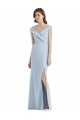 A-Line V-Neck Stretch Crepe Long Light Sky Blue Black Tie Evening Gown / Bridesmaid Dress Barrie