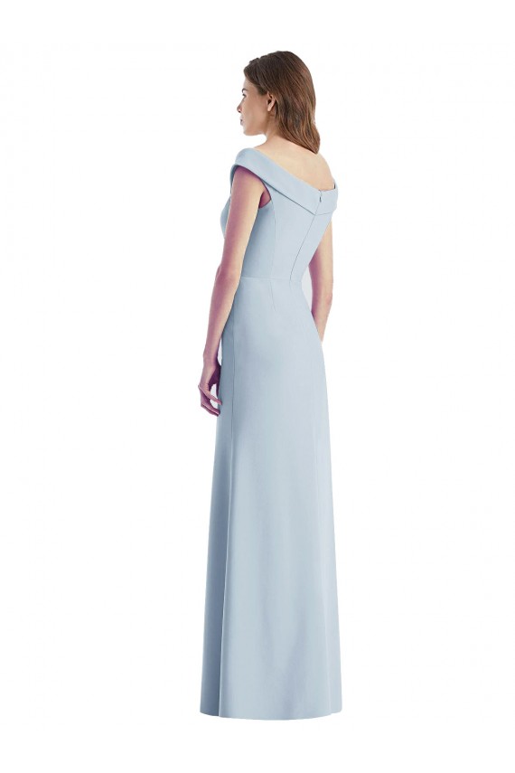 A-Line V-Neck Stretch Crepe Long Light Sky Blue Black Tie Evening Gown / Bridesmaid Dress Barrie