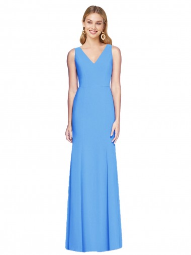 Trumpet V-Neck Stretch Crepe Long Peacock Blue Semi Formal Evening Dress / Prom Dress / Bridesmaid Dress Barrie