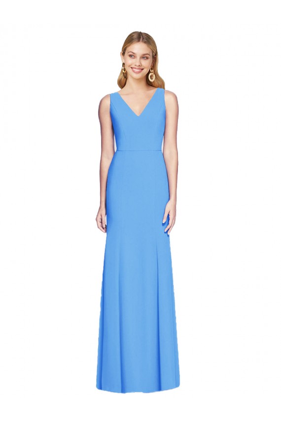 Trumpet V-Neck Stretch Crepe Long Peacock Blue Semi Formal Evening Dress / Prom Dress / Bridesmaid Dress Barrie