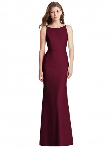 Trumpet Bateau Neck Stretch Crepe Long Burgundy Gold Semi Formal Evening Dress / Bridesmaid Dress Barrie
