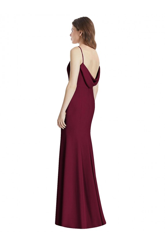 Trumpet Bateau Neck Stretch Crepe Long Burgundy Gold Semi Formal Evening Dress / Bridesmaid Dress Barrie