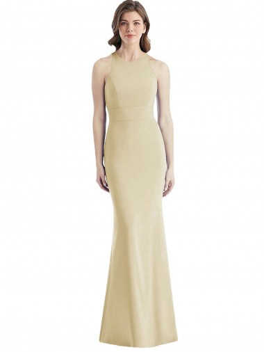 Trumpet Bateau Neck Stretch Crepe Long Champagne Semi Formal Evening Dress / Prom Dress / Bridesmaid Dress Barrie