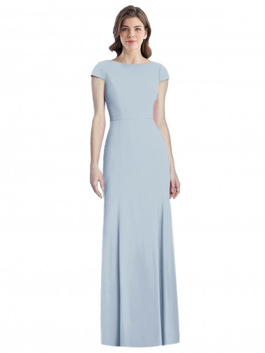 Trumpet Bateau Neck Stretch Crepe Long Light Sky Blue Formal Dress / Bridesmaid Dress Barrie