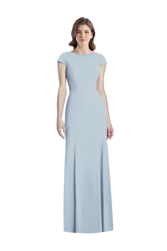 Trumpet Bateau Neck Stretch Crepe Long Light Sky Blue Formal Dress / Bridesmaid Dress Barrie