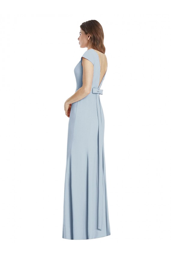 Trumpet Bateau Neck Stretch Crepe Long Light Sky Blue Formal Dress / Bridesmaid Dress Barrie