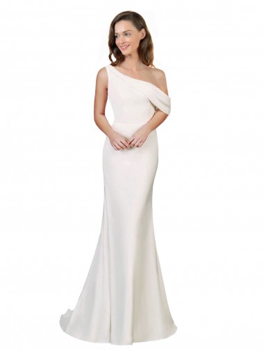 Sheath One Shoulder Stretch Crepe Sweep Train Ivory Formal Evening Gown / Prom Dress / Bridesmaid Dress Barrie