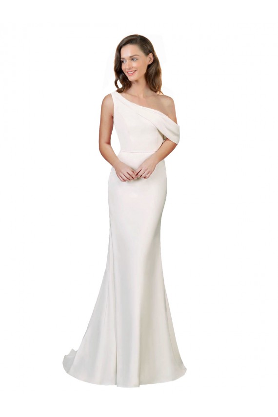 Sheath One Shoulder Stretch Crepe Sweep Train Ivory Formal Evening Gown / Prom Dress / Bridesmaid Dress Barrie