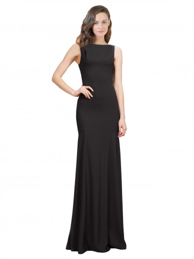 Mermaid Bateau Neck Stretch Crepe Long Black Prom Dress / Bridesmaid Dress Barrie