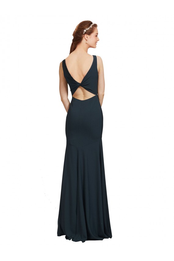 Mermaid Bateau Neck Stretch Crepe Long Black Prom Dress / Bridesmaid Dress Barrie