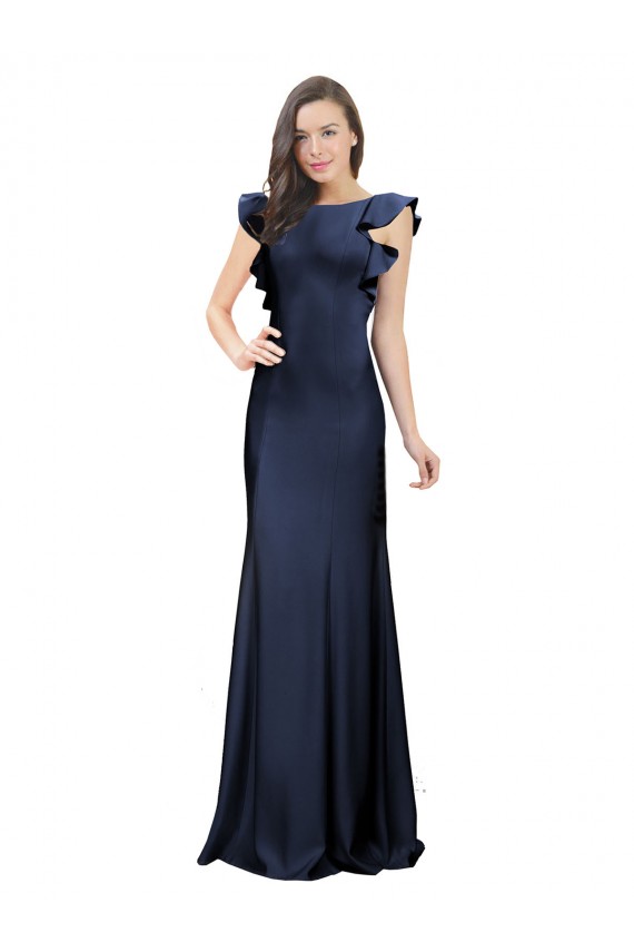 Mermaid Bateau Neck Stretch Crepe Long Dark Navy Prom Dress / Bridesmaid Dress Barrie