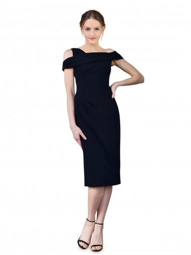 Mermaid Off the Shoulder Stretch Crepe Cocktail Length Dark Navy Formal Evening Gown / Prom Dress / Bridesmaid Dress Barrie