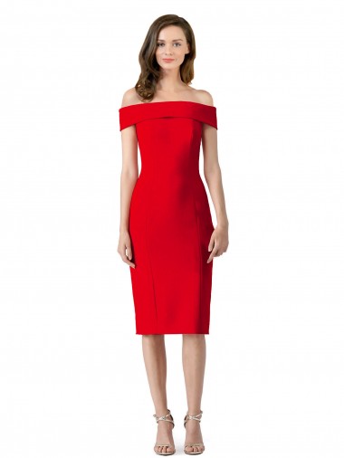 Sheath Off the Shoulder Stretch Crepe Cocktail Length Red Formal Evening Gown / Prom Dress / Bridesmaid Dress Barrie