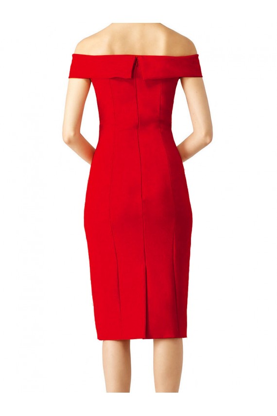 Sheath Off the Shoulder Stretch Crepe Cocktail Length Red Formal Evening Gown / Prom Dress / Bridesmaid Dress Barrie