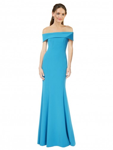 Sheath Off the Shoulder Stretch Crepe Long Peacock Blue Formal Evening Gown / Prom Dress / Bridesmaid Dress Barrie