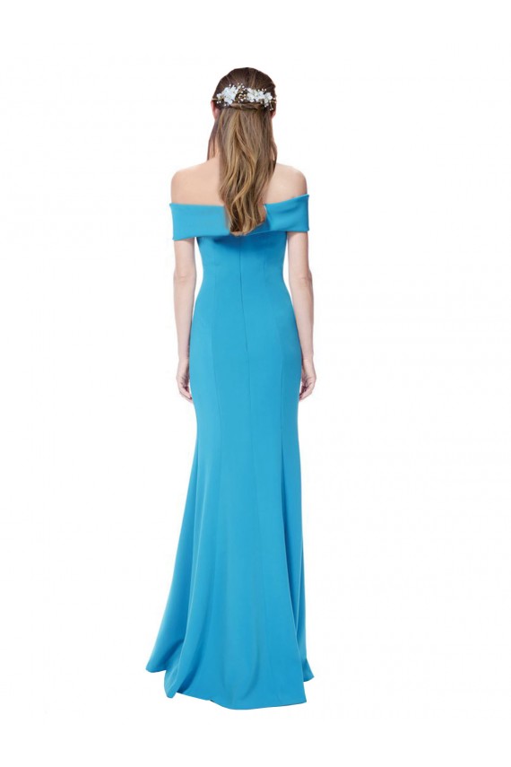 Sheath Off the Shoulder Stretch Crepe Long Peacock Blue Formal Evening Gown / Prom Dress / Bridesmaid Dress Barrie