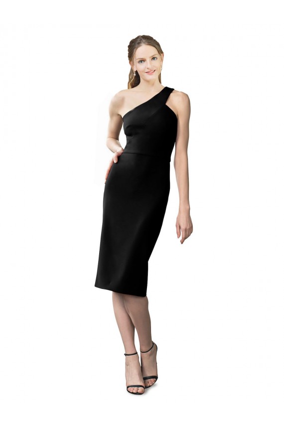 Sheath One Shoulder Stretch Crepe Cocktail Length Black Formal Evening Gown / Prom Dress / Bridesmaid Dress Barrie