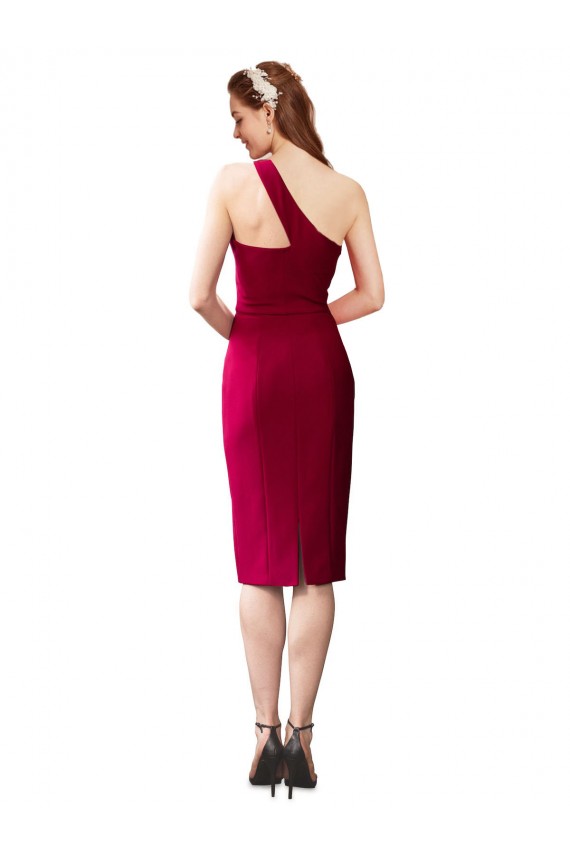 Sheath One Shoulder Stretch Crepe Cocktail Length Black Formal Evening Gown / Prom Dress / Bridesmaid Dress Barrie