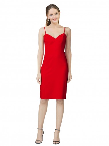 Sheath Sweetheart Stretch Crepe Cocktail Length Red Formal Evening Gown / Prom Dress / Bridesmaid Dress Barrie