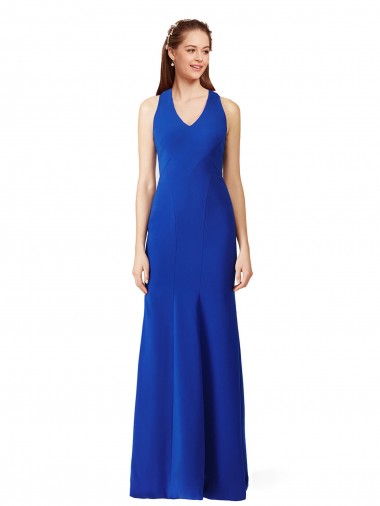 Mermaid V-Neck Stretch Crepe Long Royal Blue Formal Evening Gown / Prom Dress / Bridesmaid Dress Barrie