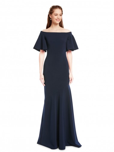 Mermaid Off the Shoulder Stretch Crepe Long Dark Navy Bridesmaid Dress / Formal Dress Barrie