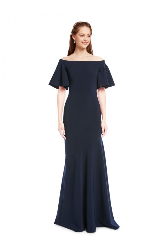 Mermaid Off the Shoulder Stretch Crepe Long Dark Navy Bridesmaid Dress / Formal Dress Barrie