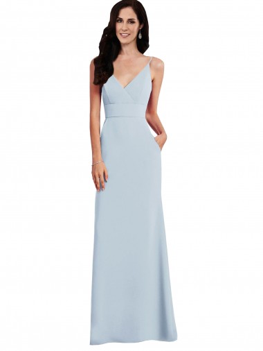Trumpet V-Neck Stretch Crepe Long Light Sky Blue Formal Dress / Bridesmaid Dress Barrie