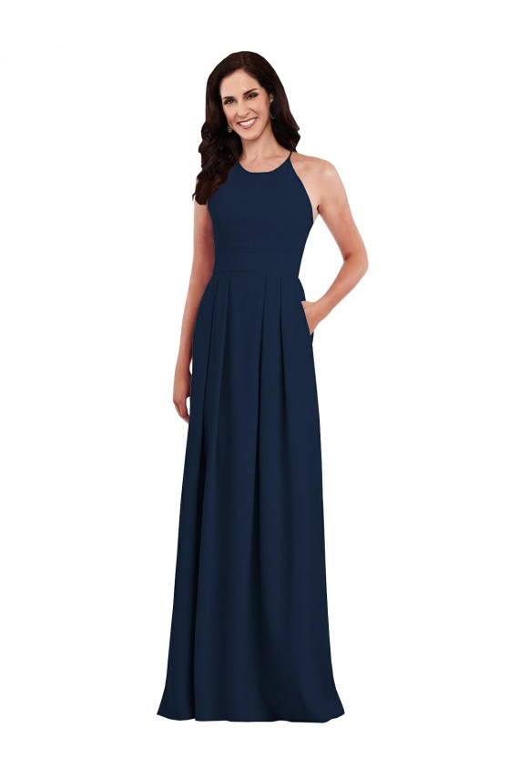 Trumpet Halter Neck Stretch Crepe Long Dark Navy Semi Formal Evening Dress / Bridesmaid Dress Barrie