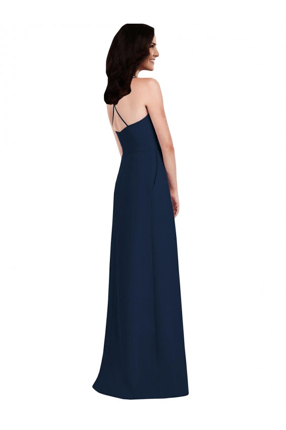 Trumpet Halter Neck Stretch Crepe Long Dark Navy Semi Formal Evening Dress / Bridesmaid Dress Barrie