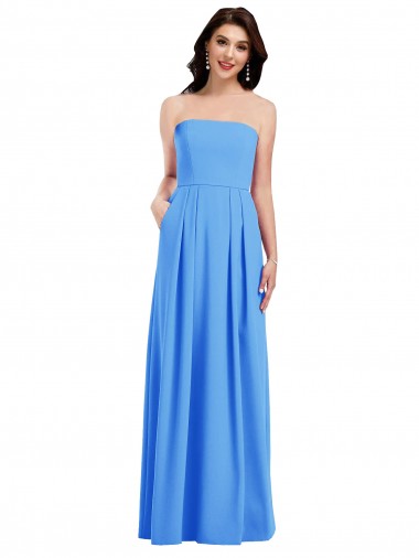 Trumpet Strapless Stretch Crepe Long Peacock Blue Semi Formal Evening Dress / Prom Dress / Bridesmaid Dress Barrie
