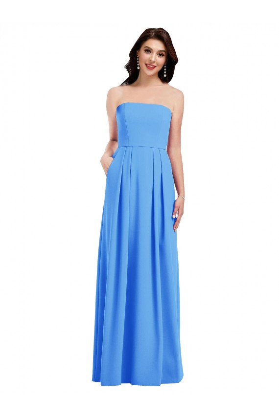Trumpet Strapless Stretch Crepe Long Peacock Blue Semi Formal Evening Dress / Prom Dress / Bridesmaid Dress Barrie