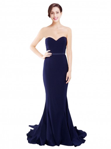 Mermaid Strapless Stretch Crepe Sweep Train Dark Navy Semi Formal Evening Dress / Prom Dress / Bridesmaid Dress Barrie