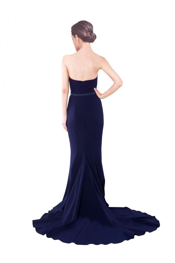Mermaid Strapless Stretch Crepe Sweep Train Dark Navy Semi Formal Evening Dress / Prom Dress / Bridesmaid Dress Barrie