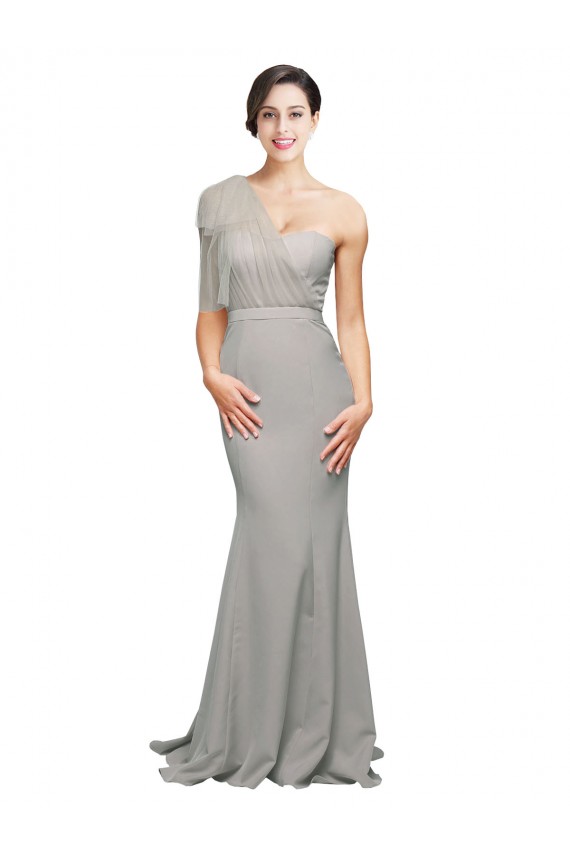 Mermaid Sweetheart Stretch Crepe & Tulle Sweep Train Oyster Silver Formal Evening Gown / Prom Dress / Bridesmaid Dress Barrie