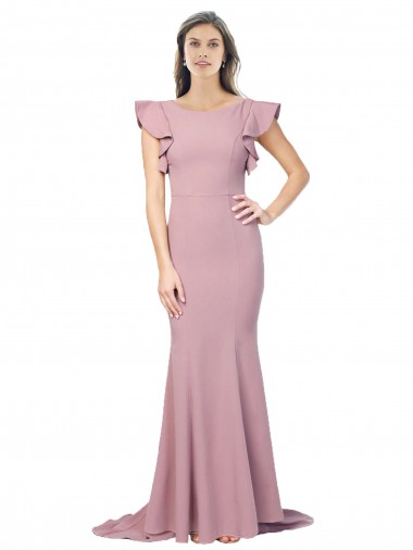 Mermaid Round Neck Stretch Crepe Sweep Train Dusty Pink Formal Evening Gown / Prom Dress / Bridesmaid Dress Barrie