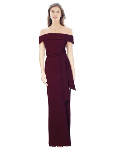 Mermaid Off the Shoulder Stretch Crepe Long Burgundy Gold Formal Evening Gown / Prom Dress / Bridesmaid Dress Barrie