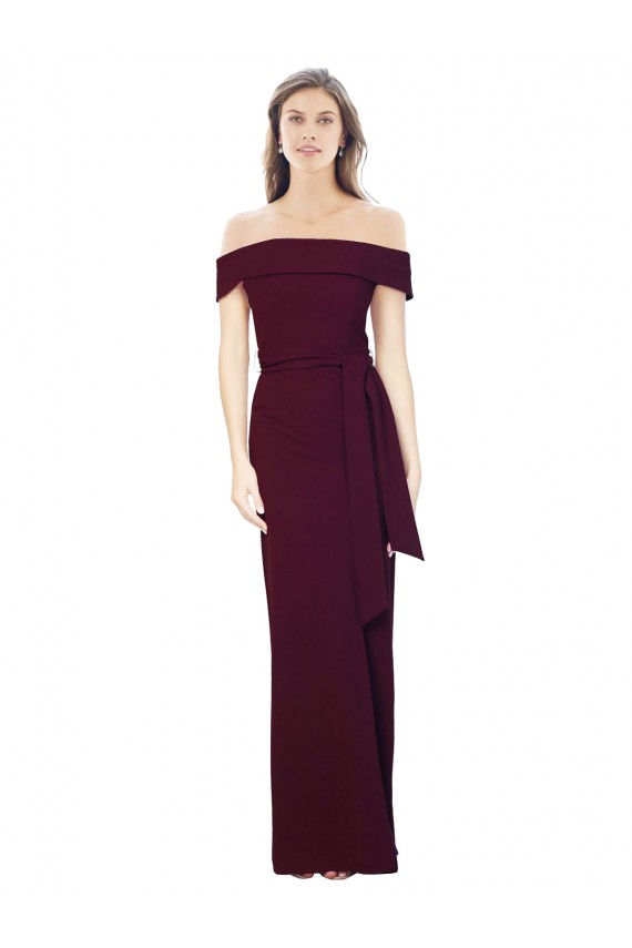 Mermaid Off the Shoulder Stretch Crepe Long Burgundy Gold Formal Evening Gown / Prom Dress / Bridesmaid Dress Barrie