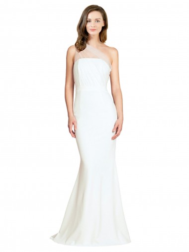 Mermaid One Shoulder Stretch Crepe & Tulle Sweep Train Ivory Formal Evening Gown / Bridesmaid Dress Barrie