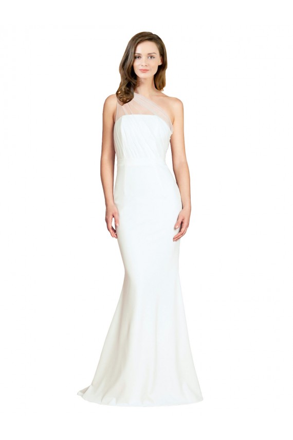 Mermaid One Shoulder Stretch Crepe & Tulle Sweep Train Ivory Formal Evening Gown / Bridesmaid Dress Barrie
