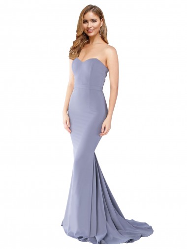 Mermaid Strapless Stretch Crepe Long Smoke Blue Formal Evening Gown / Prom Dress / Bridesmaid Dress Barrie
