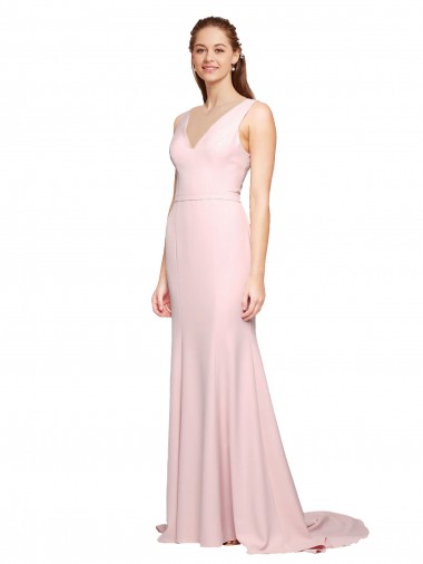 A-Line V-Neck Stretch Crepe Sweep Train Pink Black Tie Evening Gown / Prom Dress / Bridesmaid Dress Barrie