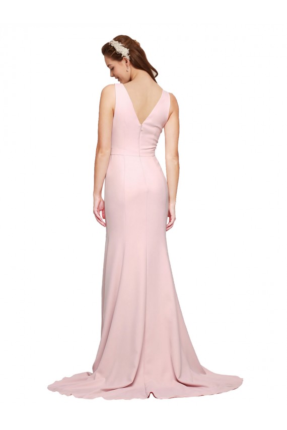 A-Line V-Neck Stretch Crepe Sweep Train Pink Black Tie Evening Gown / Prom Dress / Bridesmaid Dress Barrie