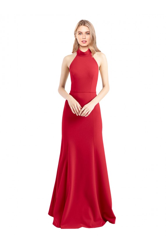 A-Line High Neck Stretch Crepe Long Red Formal Evening Gown / Prom Dress / Bridesmaid Dress Barrie