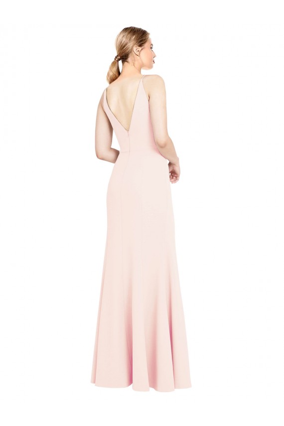 A-Line High Neck Stretch Crepe Long Pink Formal Evening Gown / Prom Dress / Bridesmaid Dress Barrie