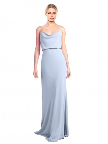 Sheath High Neck Stretch Crepe Long Light Sky Blue Formal Dress / Bridesmaid Dress Barrie